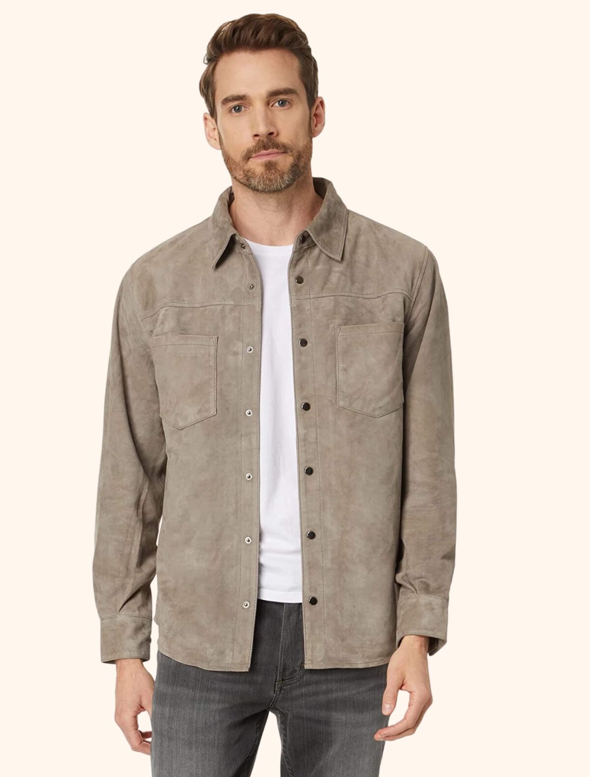 Men’s Rich Beige Brown Suede Leather Shirt