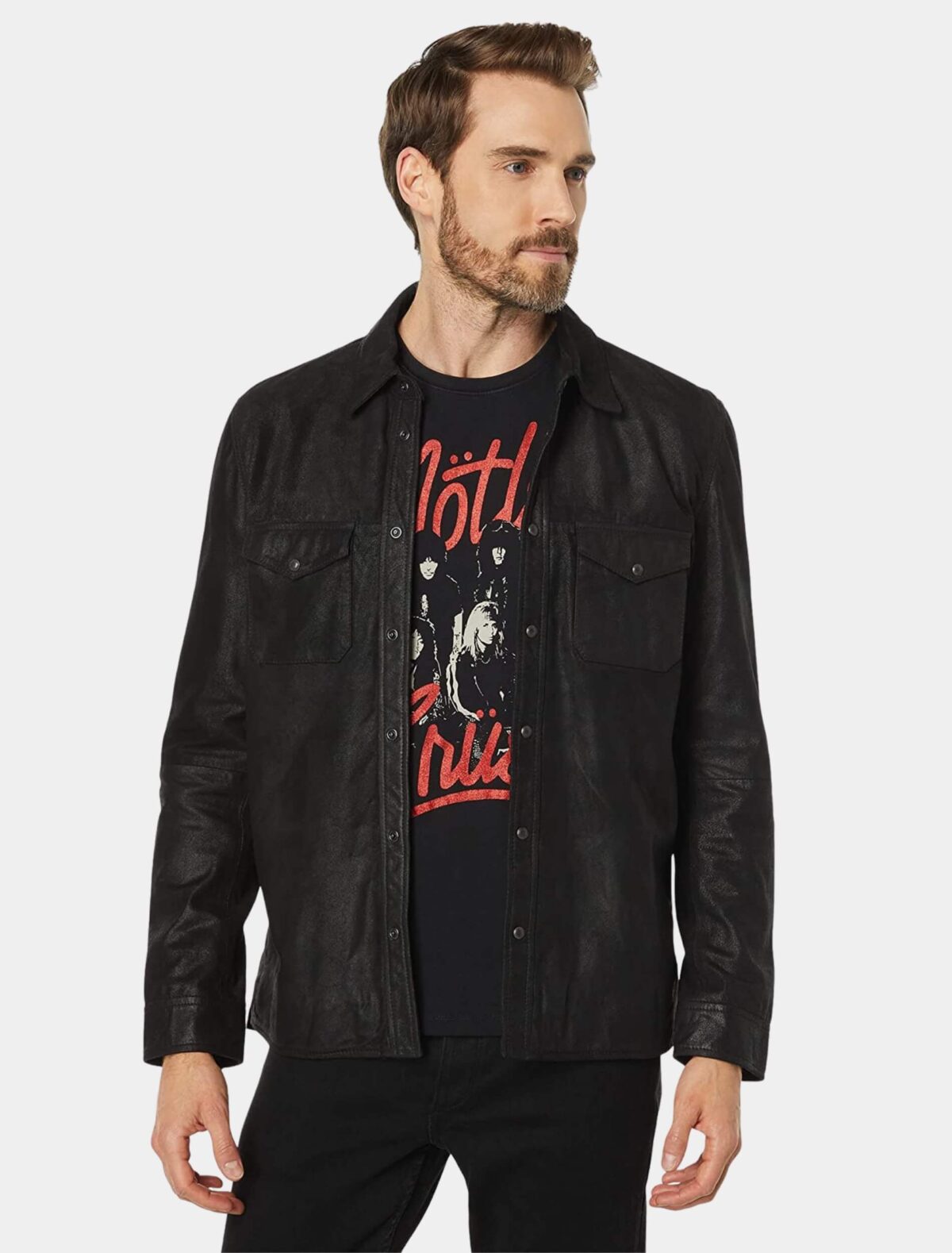 John Varvatos Lionel Men's Slim Fit Black Leather Shirt Jacket