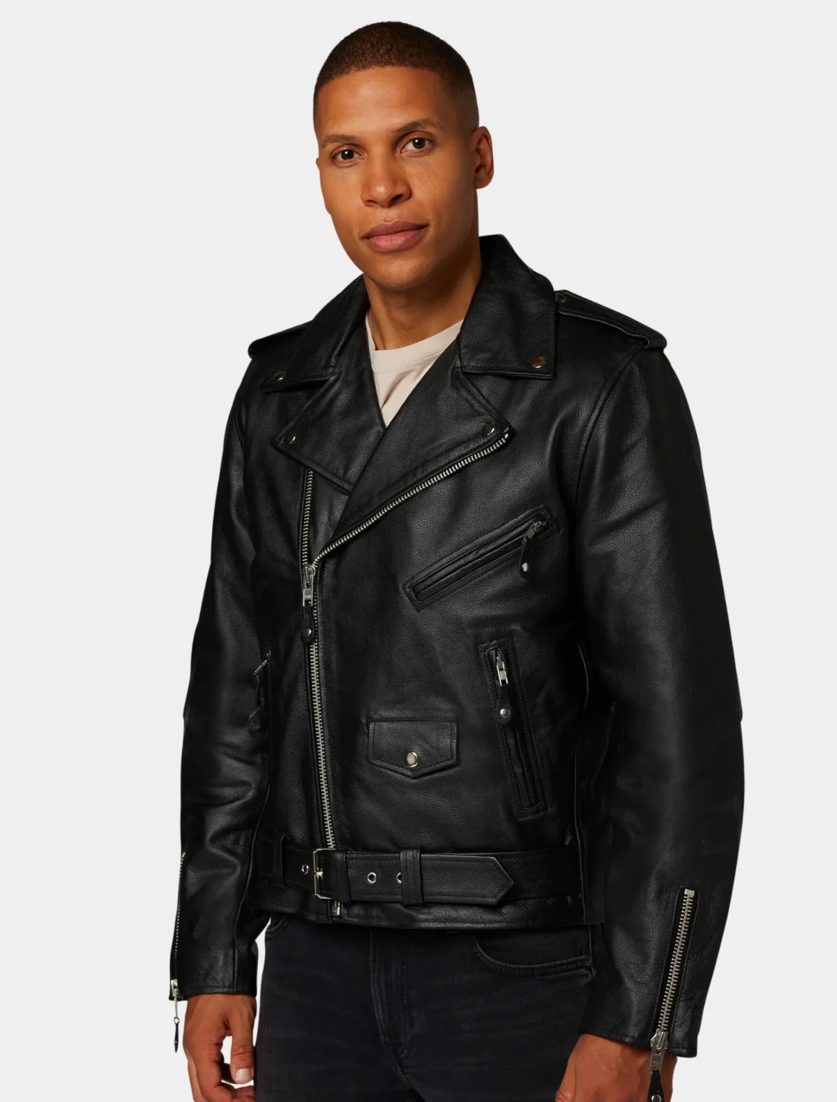 Men’s Heavy-Duty Black Leather Motorcycle Jacket