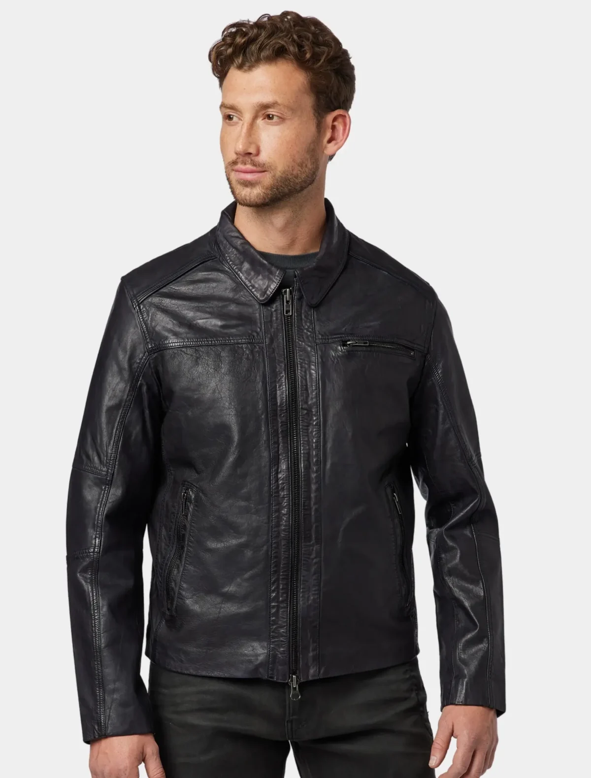 Classic Black Leather Trucker Jacket