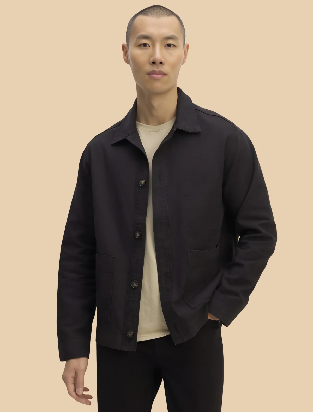Men Classic Black Organic Cotton Chore Jacket