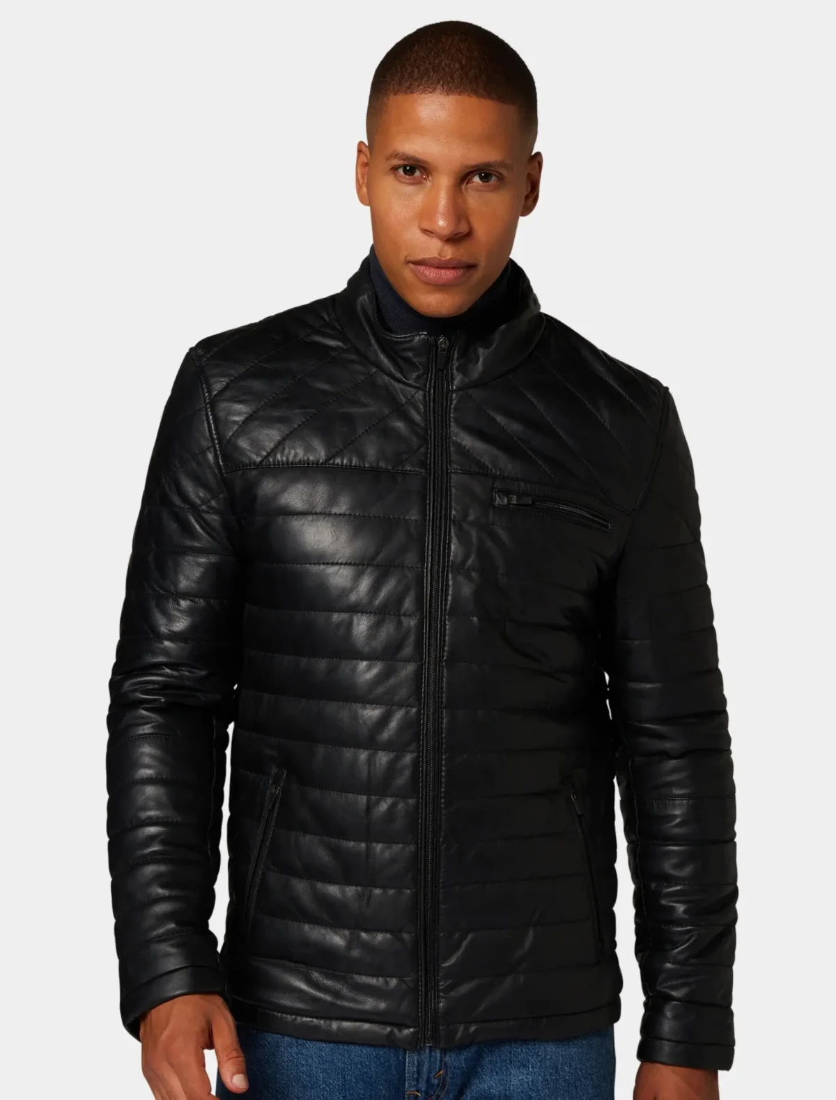 Men’s Black Quilted Leather Puffer Jacket