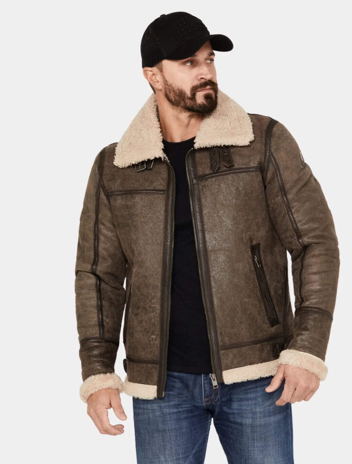 Classic Brown Leather Shearling Aviator Jacket