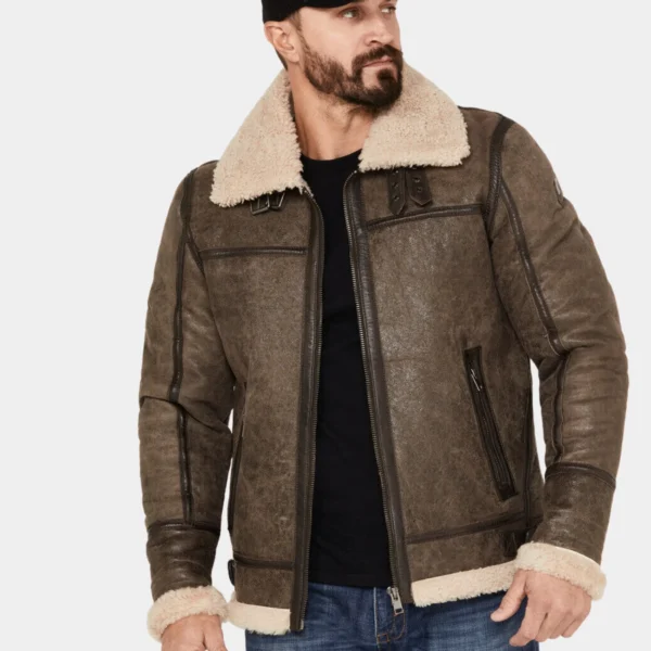 Classic Brown Leather Shearling Aviator Jacket