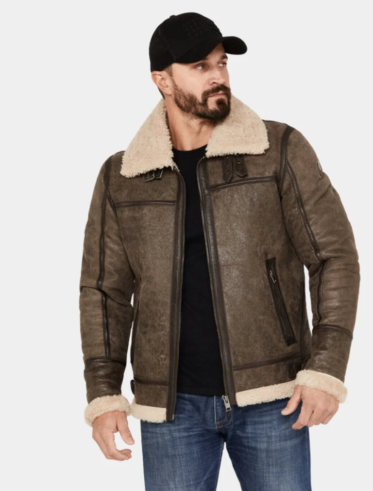Classic Brown Leather Shearling Aviator Jacket