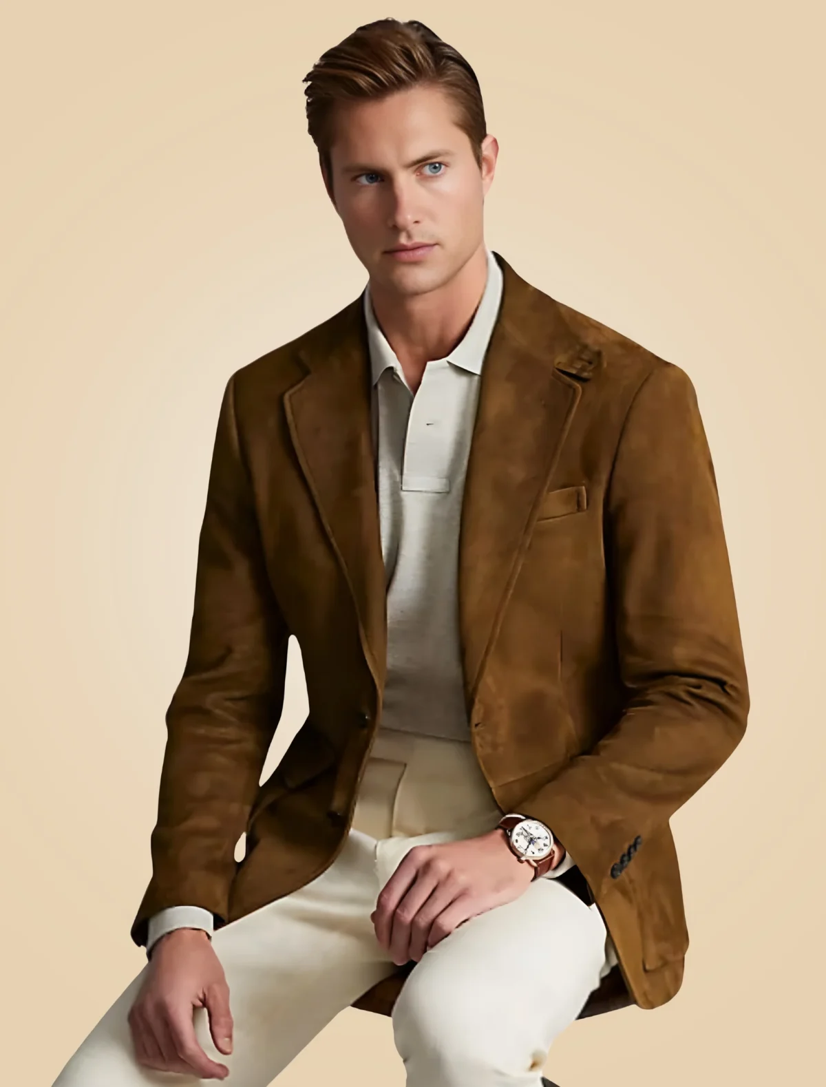 Classic Brown Suede Leather Blazer
