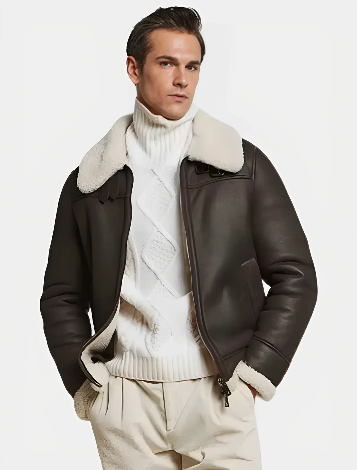 Classic Dark Brown Shearling Leather Jacket