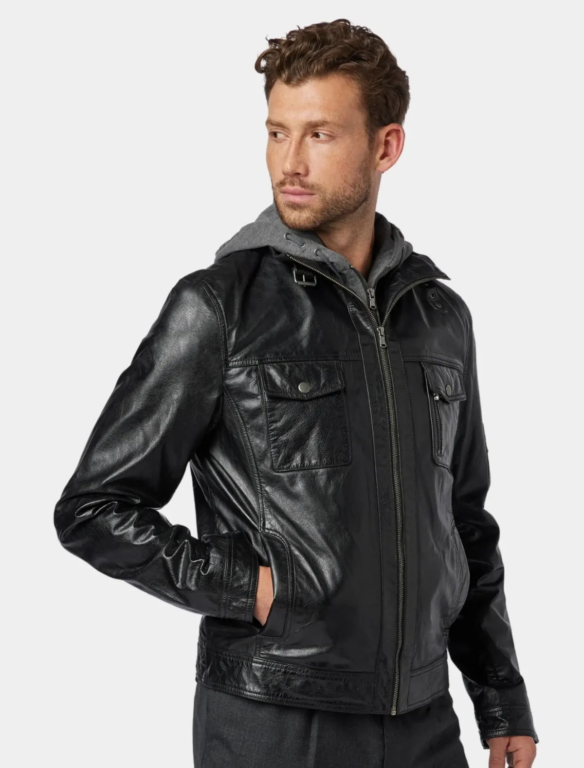 John Black Hooded Leather Jacket