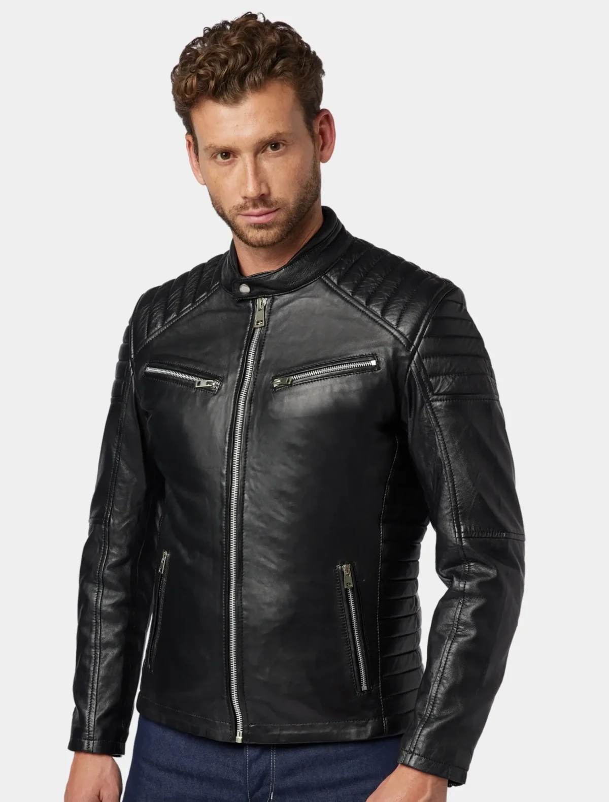 Men’s Black Quilted Café Racer Leather Jacket
