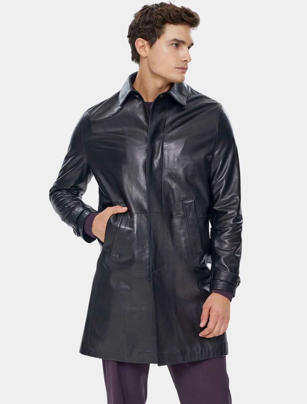 John Lambskin Leather Trench Coat for Men