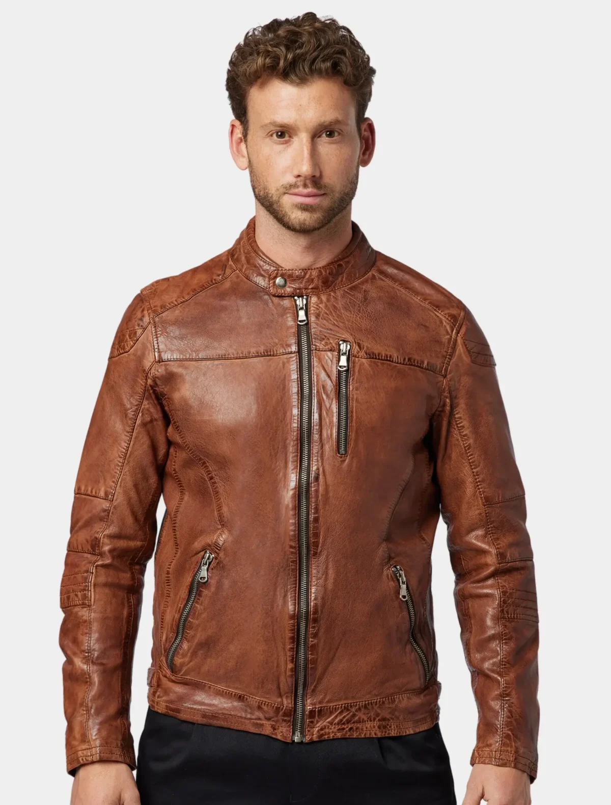Vintage Brown Leather Cafe Racer Jacket