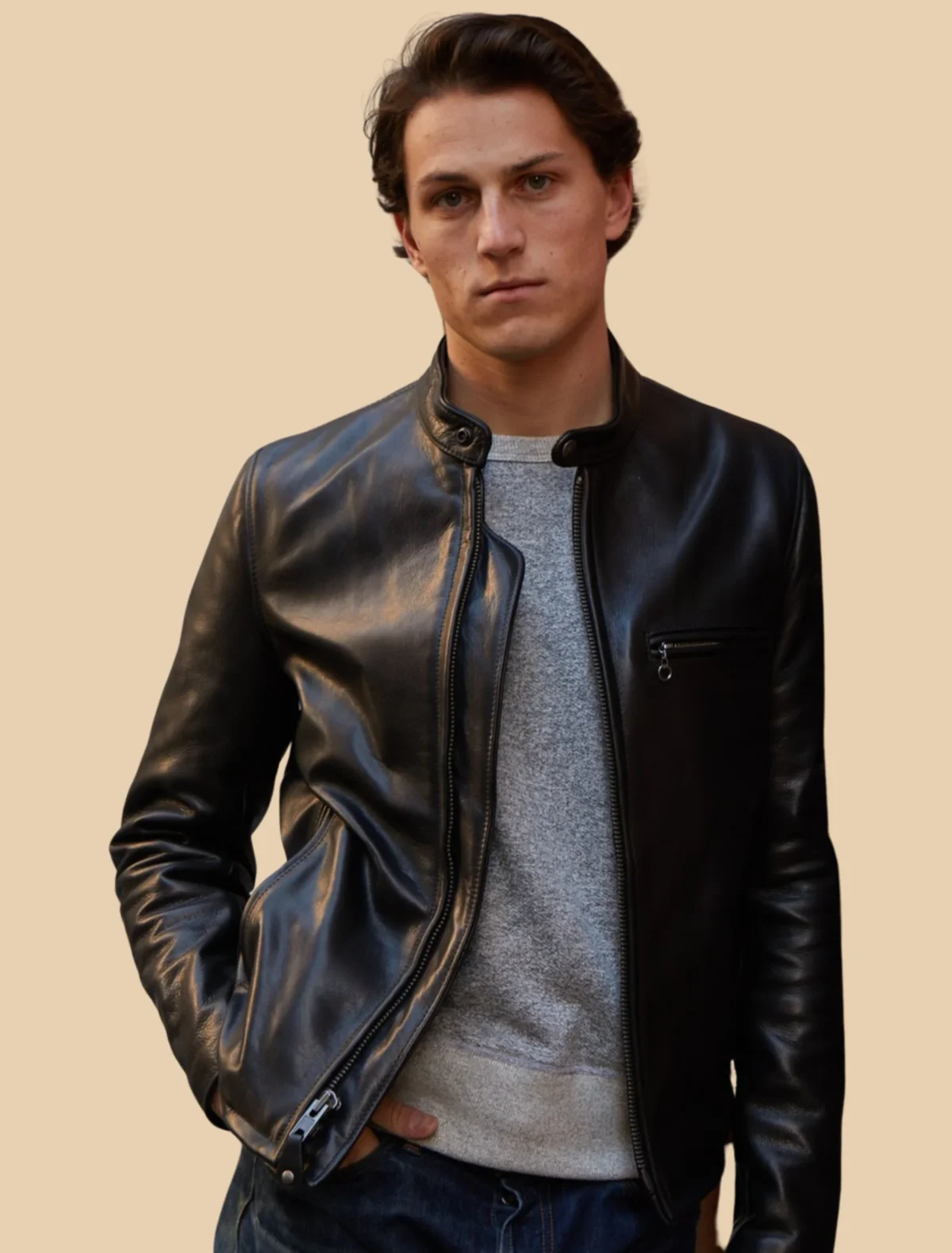 Mens-Waxed-Natural-Pebbled-Cowhide-Black-Cafe-Leather-Jacket.webp