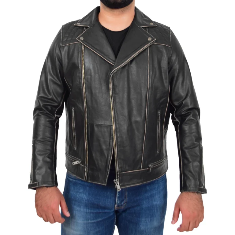 Real Leather Men’s Moto Jacket – Cruz Rub-Off Finish