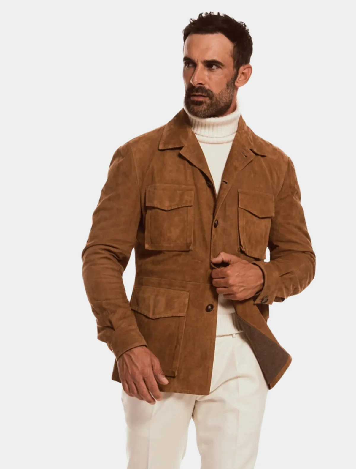 Classic Dark Brown Suede Leather Coat