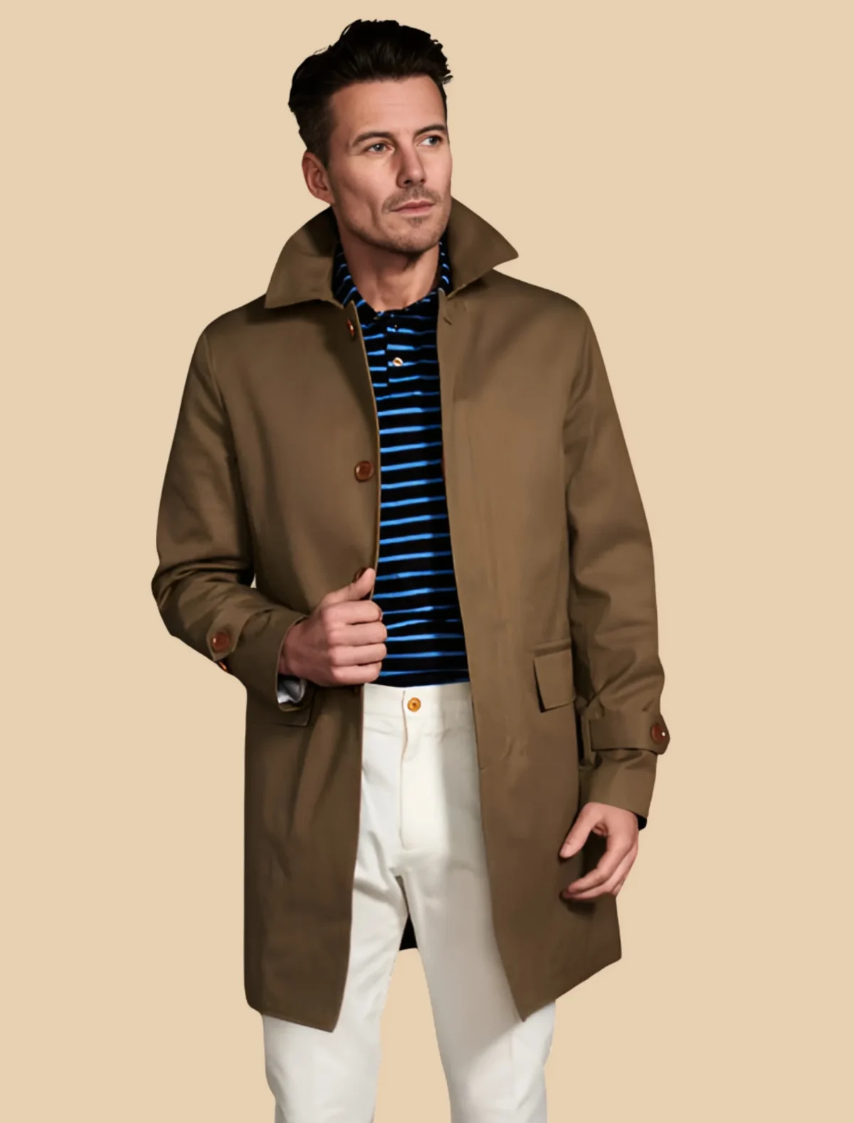Men’s Classic Water Repellent Tan Mac Coat in Brown