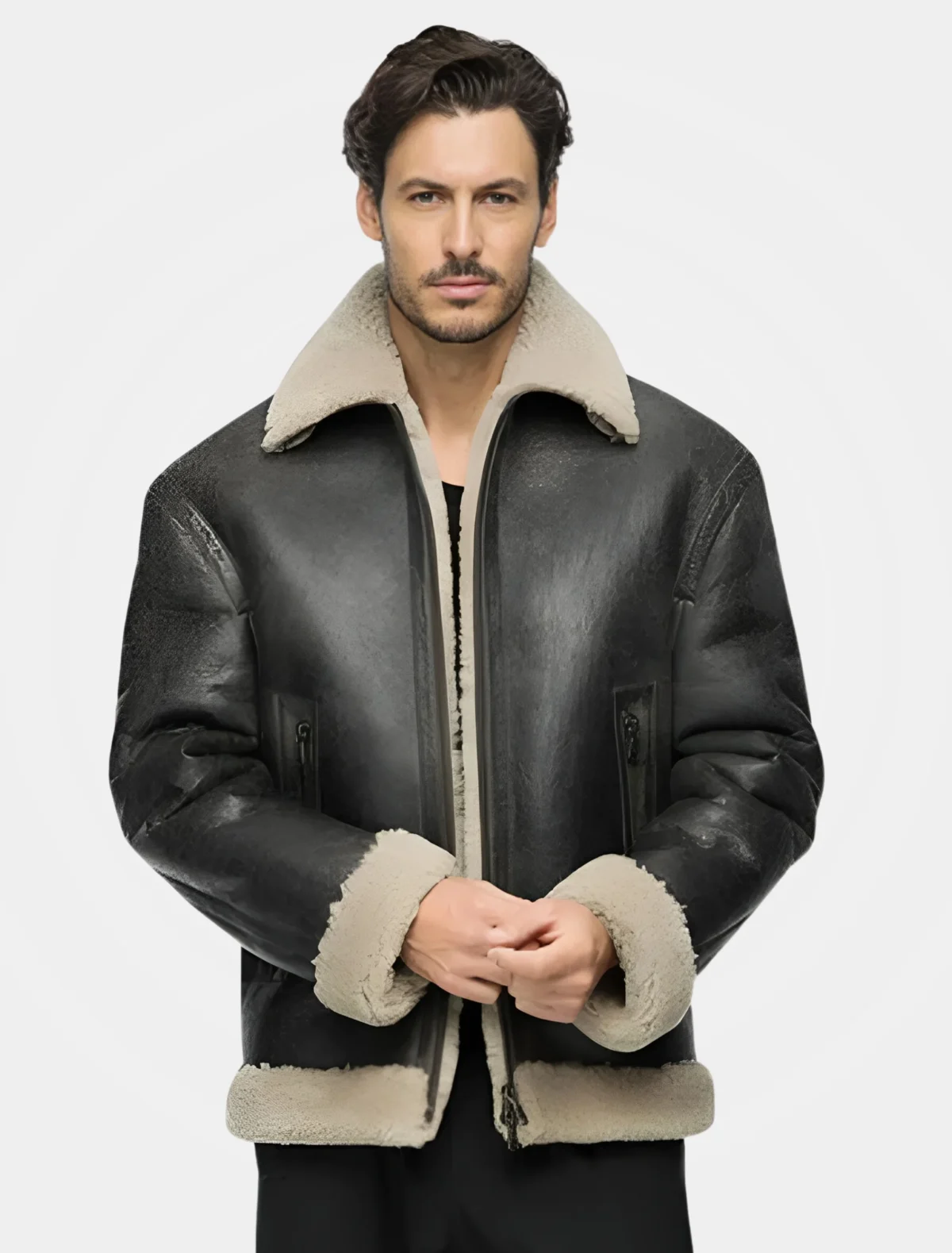 Classy Black Leather Shearling Aviator Jacket