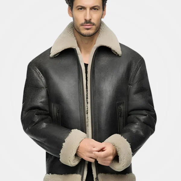 Classy Black Leather Shearling Aviator Jacket
