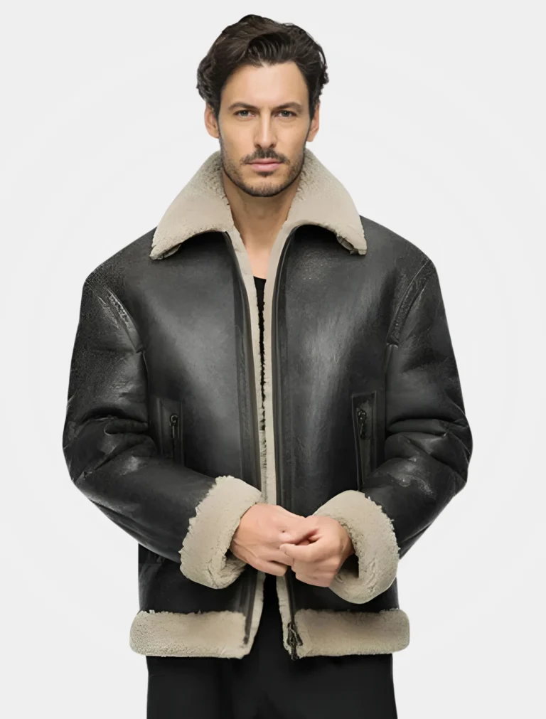Classy Black Leather Shearling Aviator Jacket