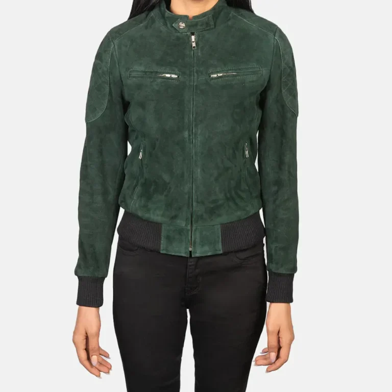 Original Zina Green Suede Bomber Jacket Women's